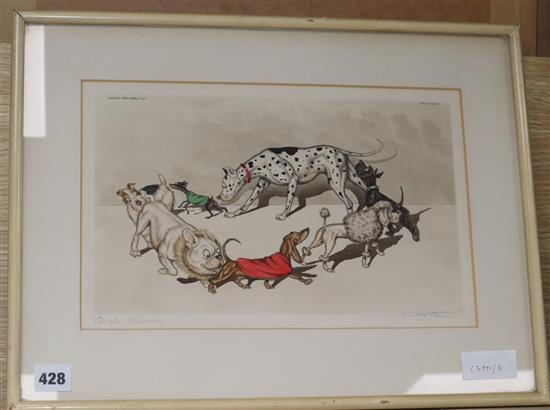 Boris OKlein (1893-1985) coloured etching, Circle Vicieux signed in pencil, 22 x 34cm